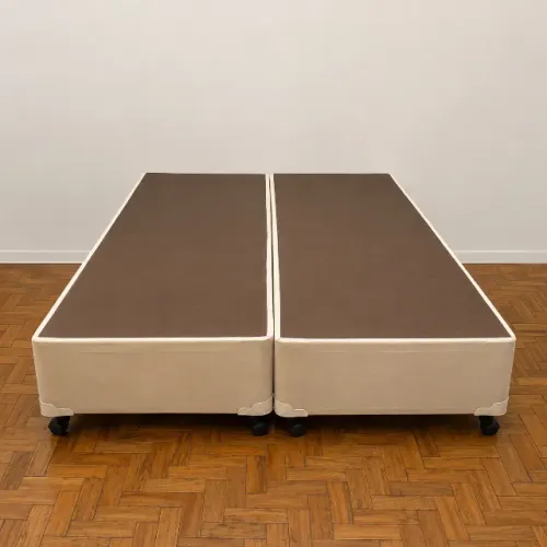 Box Queen Bipartido Ortobom em Suede Bege 158x198x26 cm