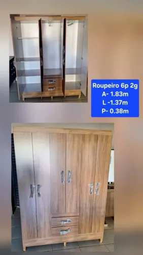 Guarda roupas casal 6 portas com divisórias