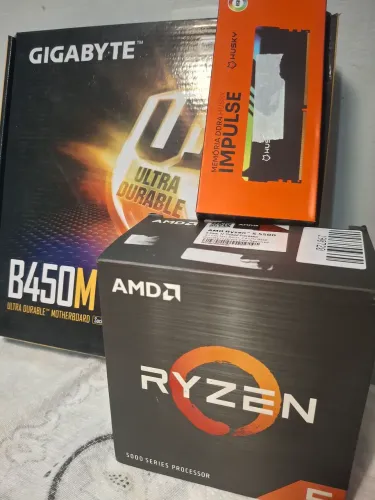 Kit Ryzen 5 5500 + Memória DDR4 HUSKY 8GB RGB + Placa Mãe  Gigabyte B450m DS3H