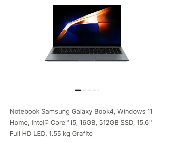 Notebook Samsung Galaxy Book4, Windows 11 Home, Intel® Core'? i5, 16GB, 512GB SSD