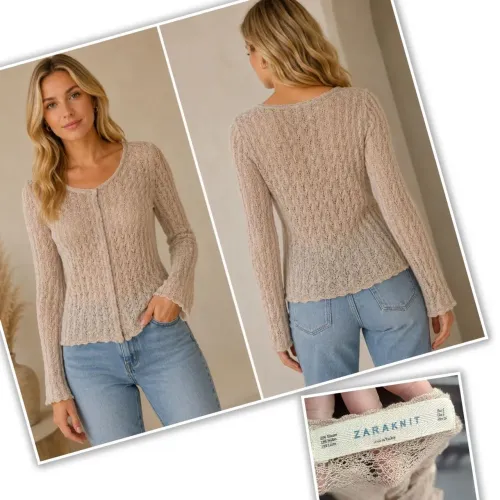 cardigan de tricô da Zara Knit na cor bege.tam PP