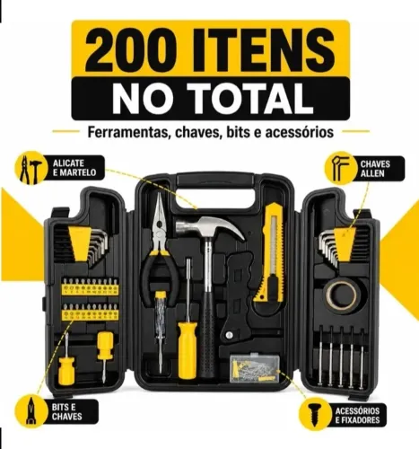 Jogo de Ferramentas 200 Peças com Chaves de Precisão e Allen Kit com Maleta Resistente