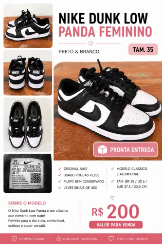 Nike Dunk Low Panda Feminino | Tam. 35 ?