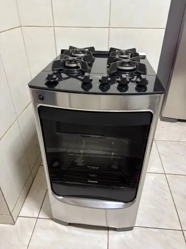 Fogão Cônsul 4 bocas Inox com mesa de vidro 