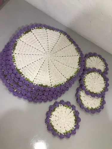 kit mesa posta em croche 8 peças 