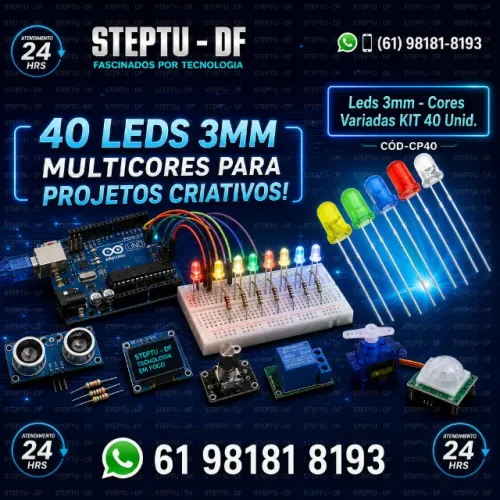 Led 3mm KIT 40  -  Cores Variadas-Arduino Automação Robotica COD-CP40  