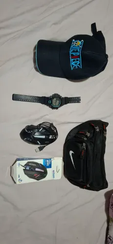 Kit Gamer e Streetwear - Boné One Piece + Pochete Nike + Mouse + Relógio