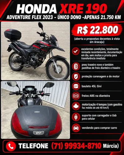 XONDA XRE 190 ADVENTURE FLEX 2023 - UNICO DONO - APENAS 21.750 KM