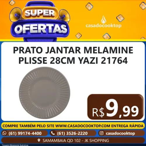 PRATO JANTAR MELAMINE PLISSE 28CM YAZI 21764