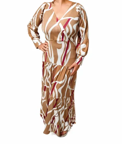 Vestido longo estampado decote V