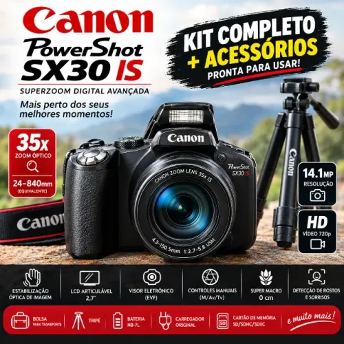 Canon PowerShot SX30 IS - 14.1 MP | Super Zoom Óptico 35x | Câmera digital avançada com im