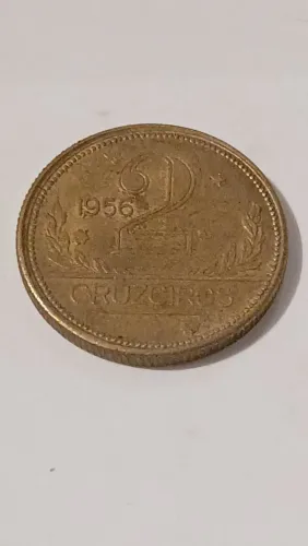 Moeda Antiga 2 Cruzeiros 1956 . Mapa do Brasil. S/ FC