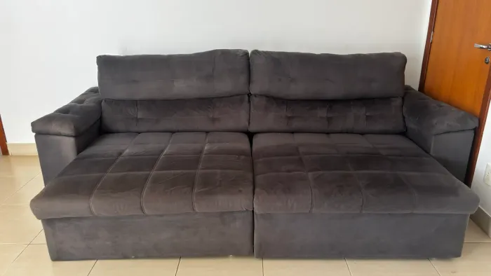 Sofá Retrátil e Reclinável Suede Cinza - 2,80m