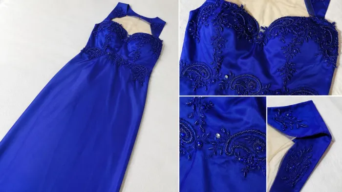 Vestido de festa longo bordado azul Royal 