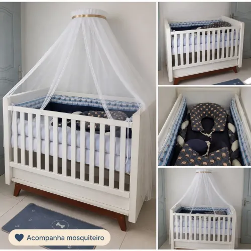 Berço branco completo com enxoval + mosquiteiro