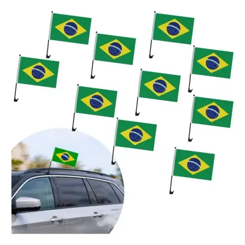kit 10 bandeira brasil janela carro com haste para veiculos e motos