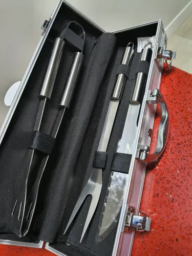 Kit Churrasco Inox 3 Peças com Maleta de Alumínio