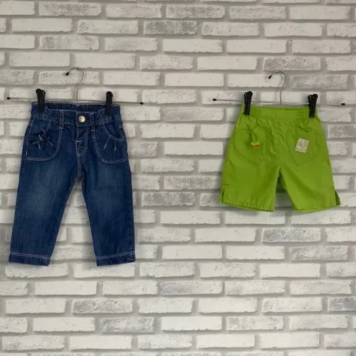 Kit Bebês Calça Jeans Zara Baby + Bermuda Chicco Verde 6-9 meses