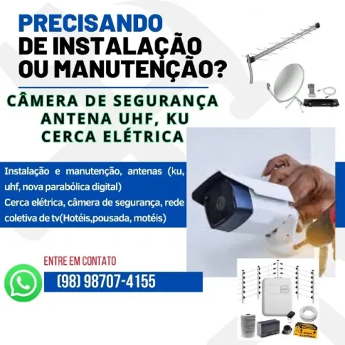 cerca elétrica, câmera de segurança, antenas, antenista