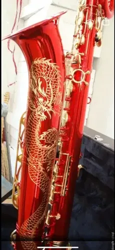 sax barítono Eb red dragon chaves douradas luthieria margewate prosperar estojo termico