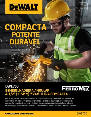 Esmerilhadeira Angular 4 1/2" 750W Dewalt 220V DWE750-B2 - Parcelado em até 10 vezes!