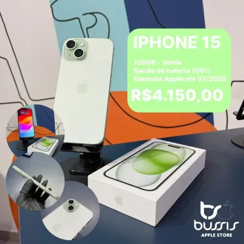 IPhone 15  128 Gb Verde Saude de Bateria 100%  Garantia apple ate 07-25 | Loja Física |