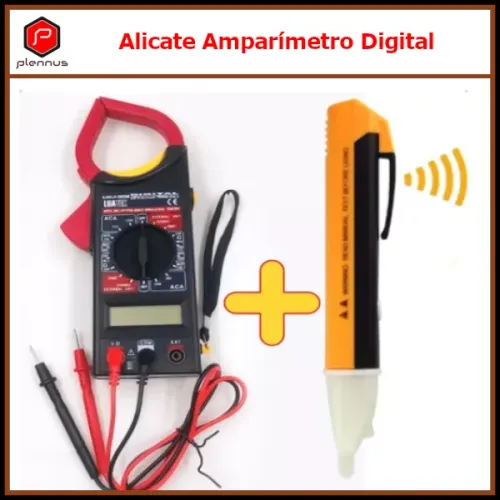 Kit Alicate Amperímetro + Caneta Alerta de Tensão Ac Dc Beep Aviso Sonoro (z242) 