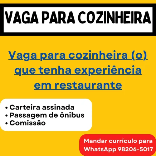 VAGA PARA COZINHEIRA ou COZINHEIRO