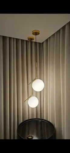 Lustre Moderno com 2 Pendentes - dourado, leitoso. 