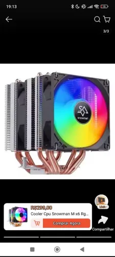 Cooler Snowman M-X6 3fans 3 ventoinhas Intel e AMD RGB