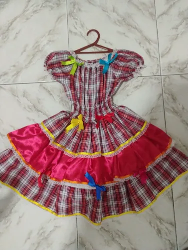 Vestido Festa Junina Infantil Xadrez com Laços