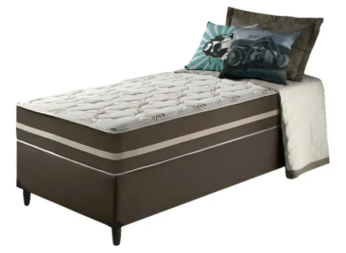 Cama Box + Colchão Solteiro King Classic Molas 96x203x61cm Cor Marrom