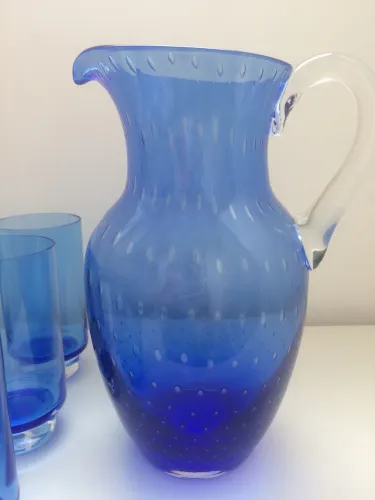 Jarra e 6 copos azul cristal C adoro Poço de Caldas novo