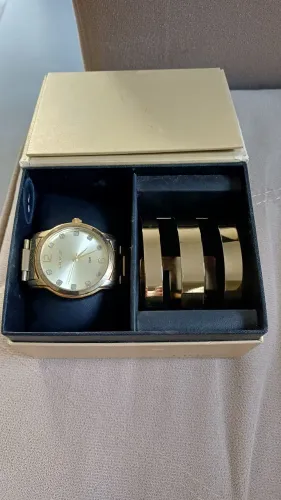 Kit Relógio Lince Dourado com Pulseira