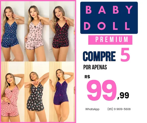 Leve 5 Baby Doll Feminino Conjunto Sensual Noite por 99,99
