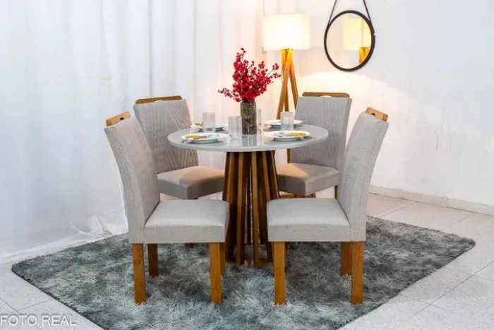 Mesa de Jantar Redonda Berlim 100×100 4 Cadeiras