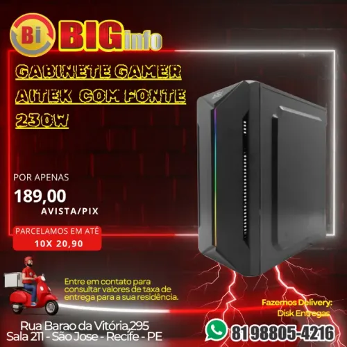 Gabinete Computador Gamer Aitek AGPM27145F com Fonte 230W - Em ate 10x Fixas