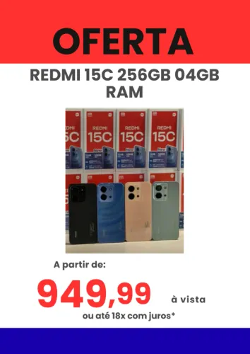 Xiaomi Redmi 15C 256GB 4GB RAM Câmera 50MP 8MP Carregamento Turbo 33W Novo Entrega Gratis