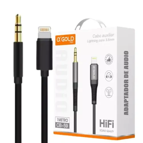 Cabo Auxiliar Iphone A?GOLD - Lightning para P2 para som, audio e fone