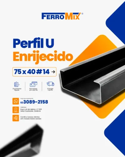 Perfil U Enrijecido Aço SAE - esp. 2,00mm - 75x40x15mm x 2,00mm x 6000mm