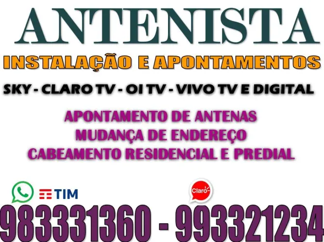 Instalação de Antenas antenista Parabólica 5g -  Sky - Claro Tv - Digital