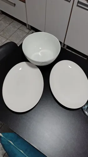 Jogo Saladeira e Travessas Servir em Porcelana Branca