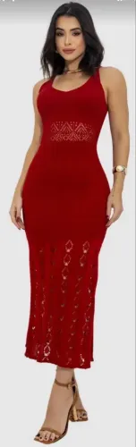 Vestido tricot alcinha fenda elegante