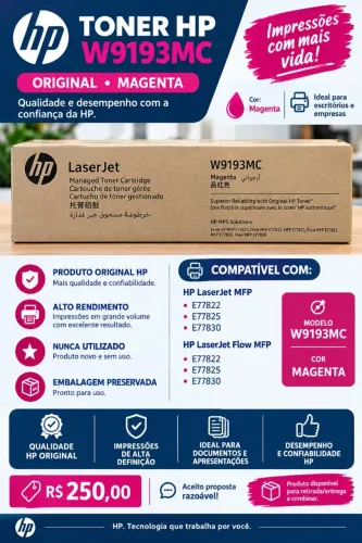 Toner HP W9193MC Original Magenta - Novo e Sem Uso