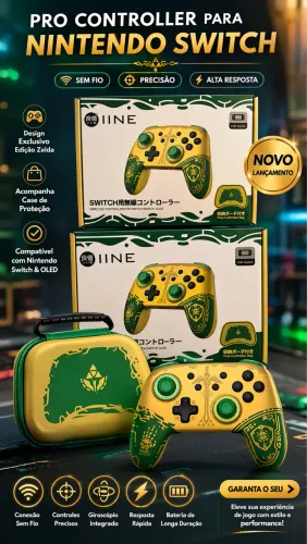 Pro Controller IINE para Nintendo Switch Edição Zelda - Wireless com Case [Novo]