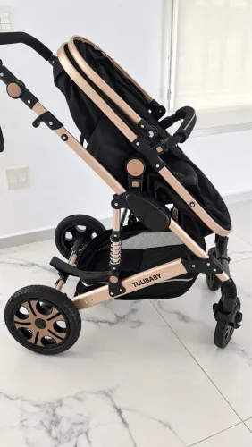 Kit Carrinho Tulibaby + Bebê Conforto Preto Rose Gold - Impecável