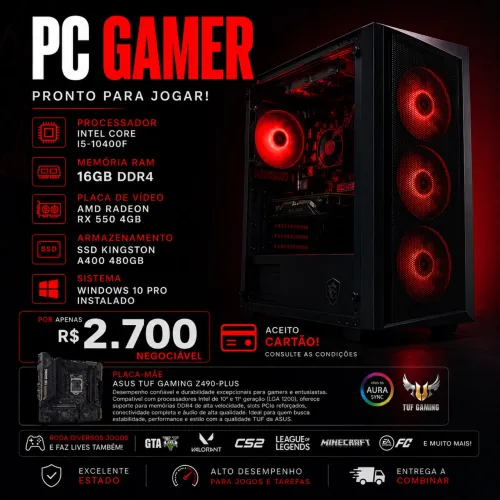 PC Gamer | i5 10400F | 16GB DDR4 | R$ 2700