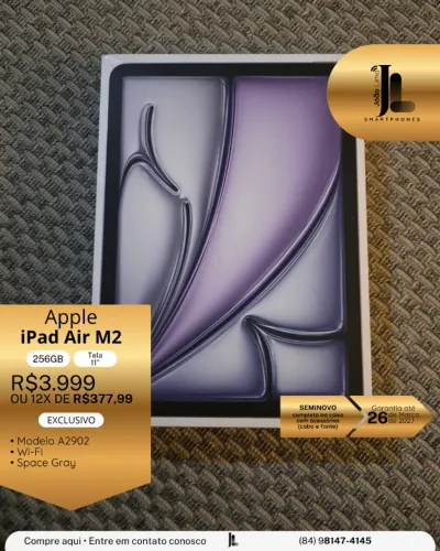 IPAD AIR M2, 256GB, TELA 11?, SEMINOVO NA GARANTIA, EXCLUSIVO!