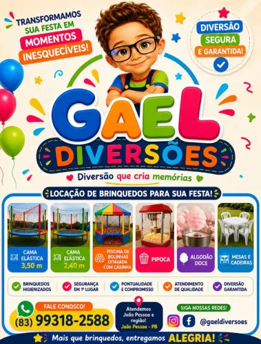 Cama elástica, pula-pula, piscina de bolinhas, mesas e cadeiras, pipoca e algodão doce 