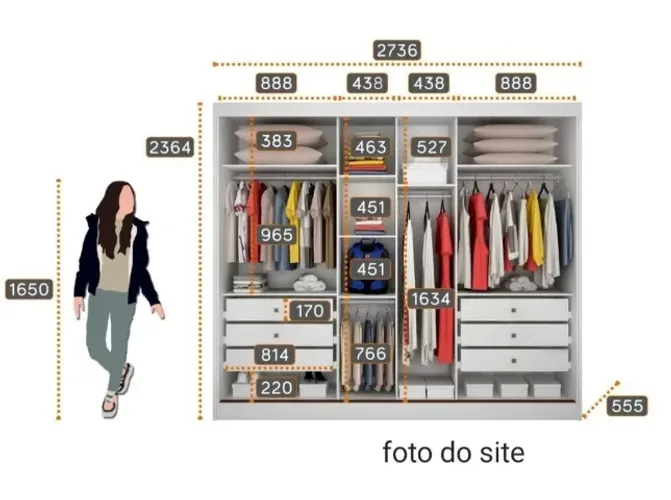 Guarda-roupa Casal Branco 3 Portas de Correr com Espelho - Ótimo Estado - USADO